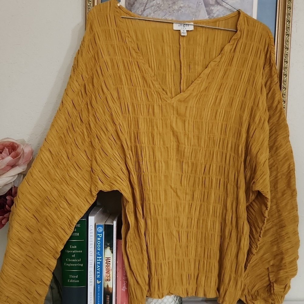97%Cotton Yellow V-Neck Women's Boxy Boho Top Lagenlook Minimalist - Picture 6 of 8